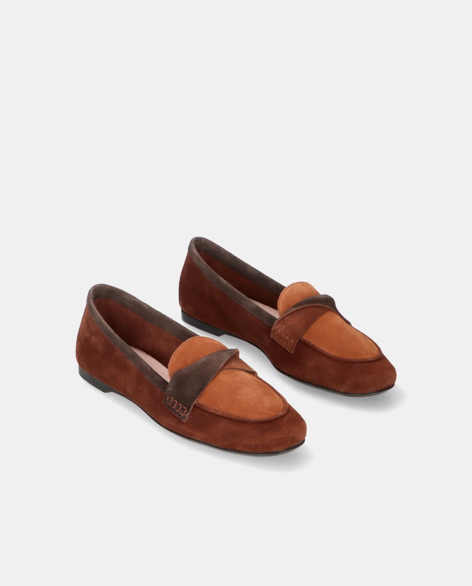 Mocassins Faye em Camurça de Tons Combinados Castanho / Laranja-2