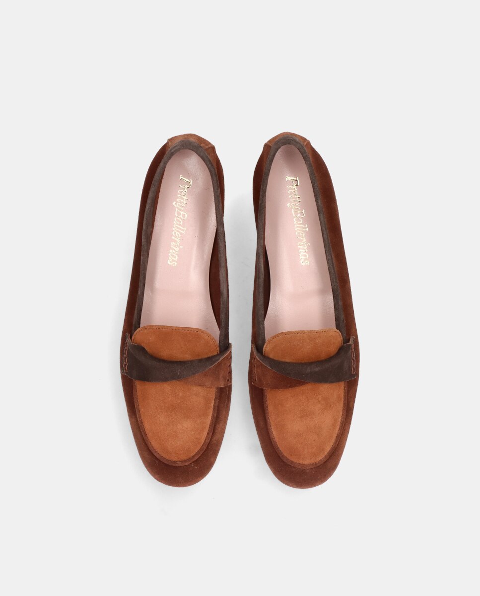 Mocassins Faye em Camurça de Tons Combinados Castanho / Laranja-3
