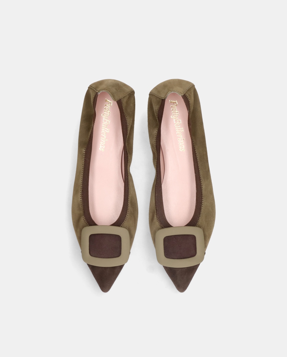 Sabrinas Ella em Camurça Suave com Fivela Decorativa Verde-3