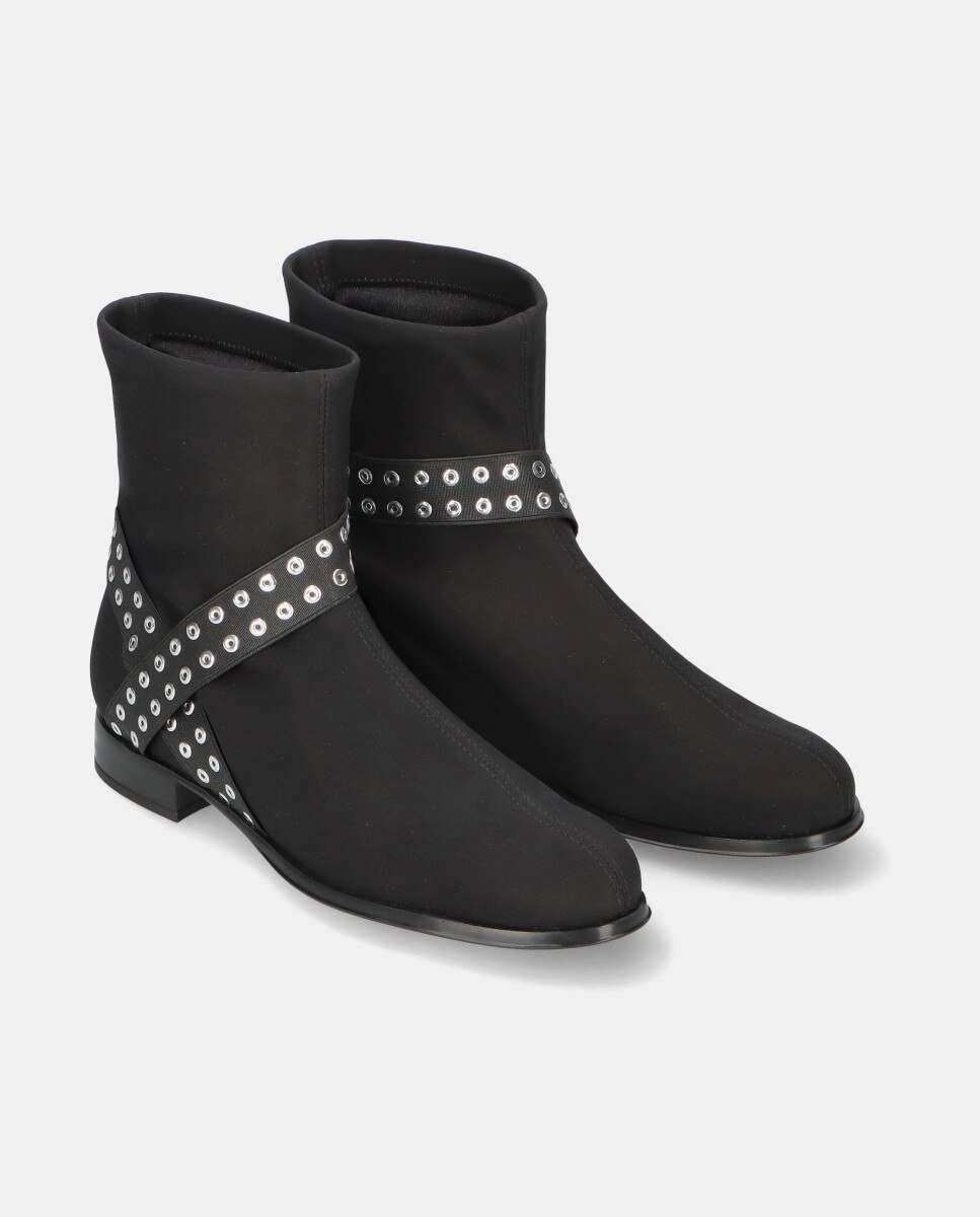 Botins Pat em Tecido Elástico Preto-2