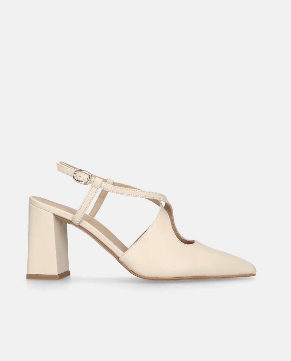 Sapatos de Salto Renata em Napa com Tira Ajustável Branco-1