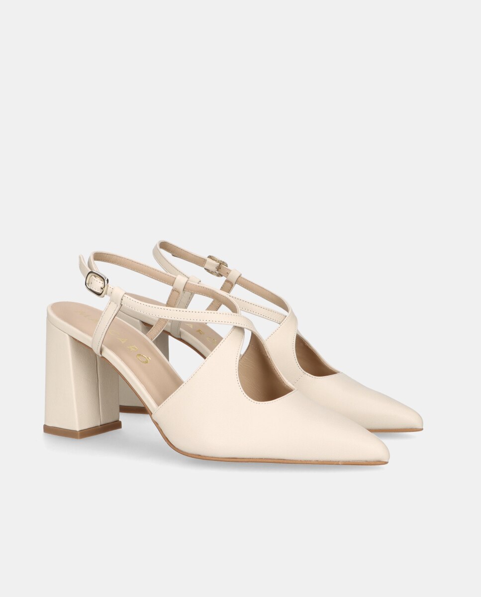Sapatos de Salto Renata em Napa com Tira Ajustável Branco-2