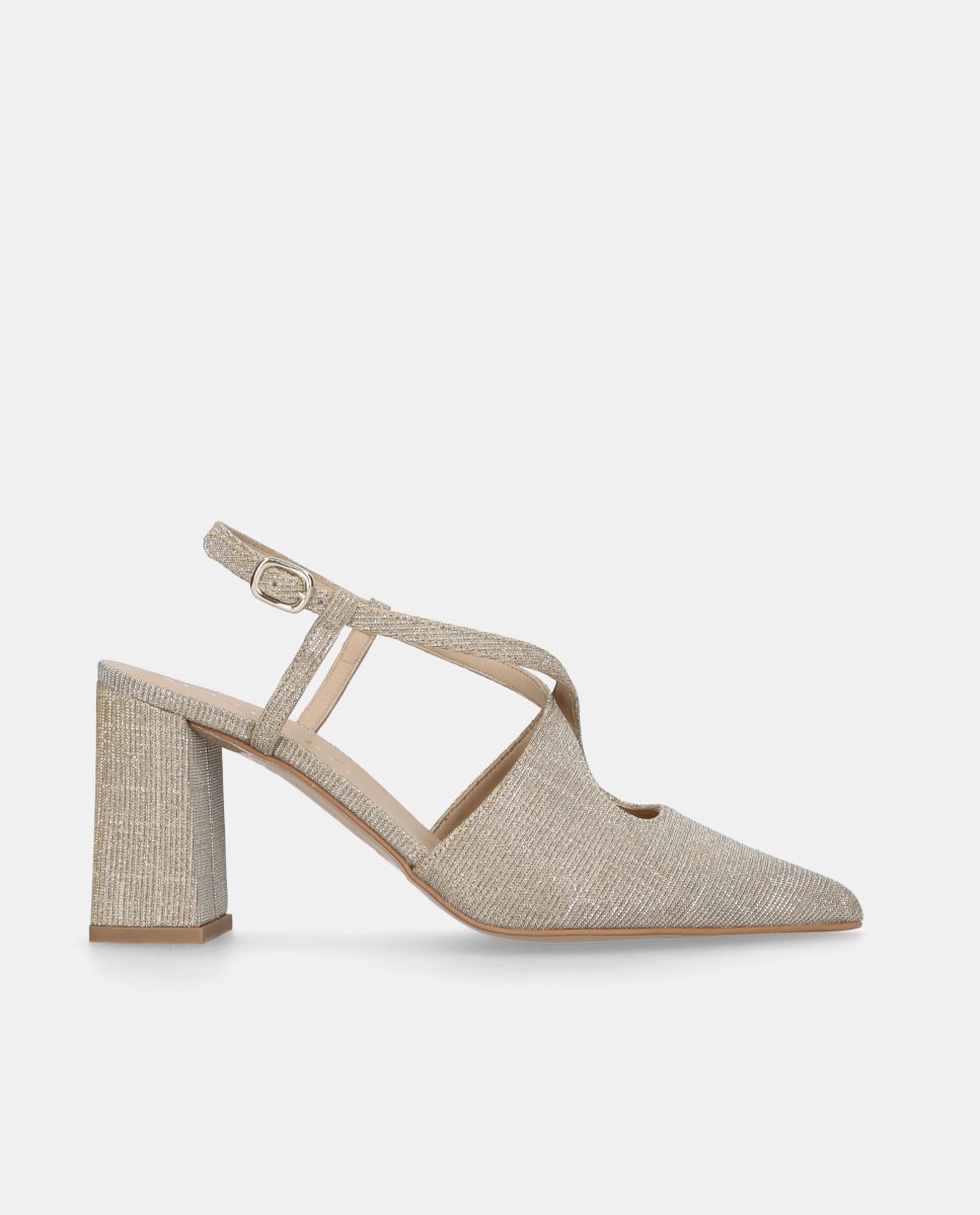 Sapatos de Salto Renata em Tecido Brilhante com Tira Ajustável Prata-1