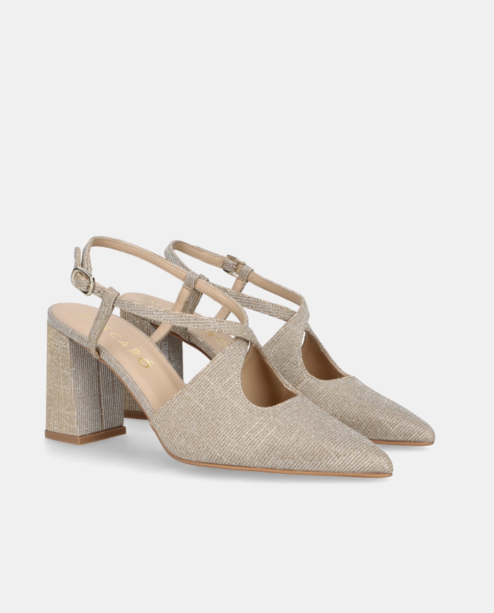 Sapatos de Salto Renata em Tecido Brilhante com Tira Ajustável Prata-2