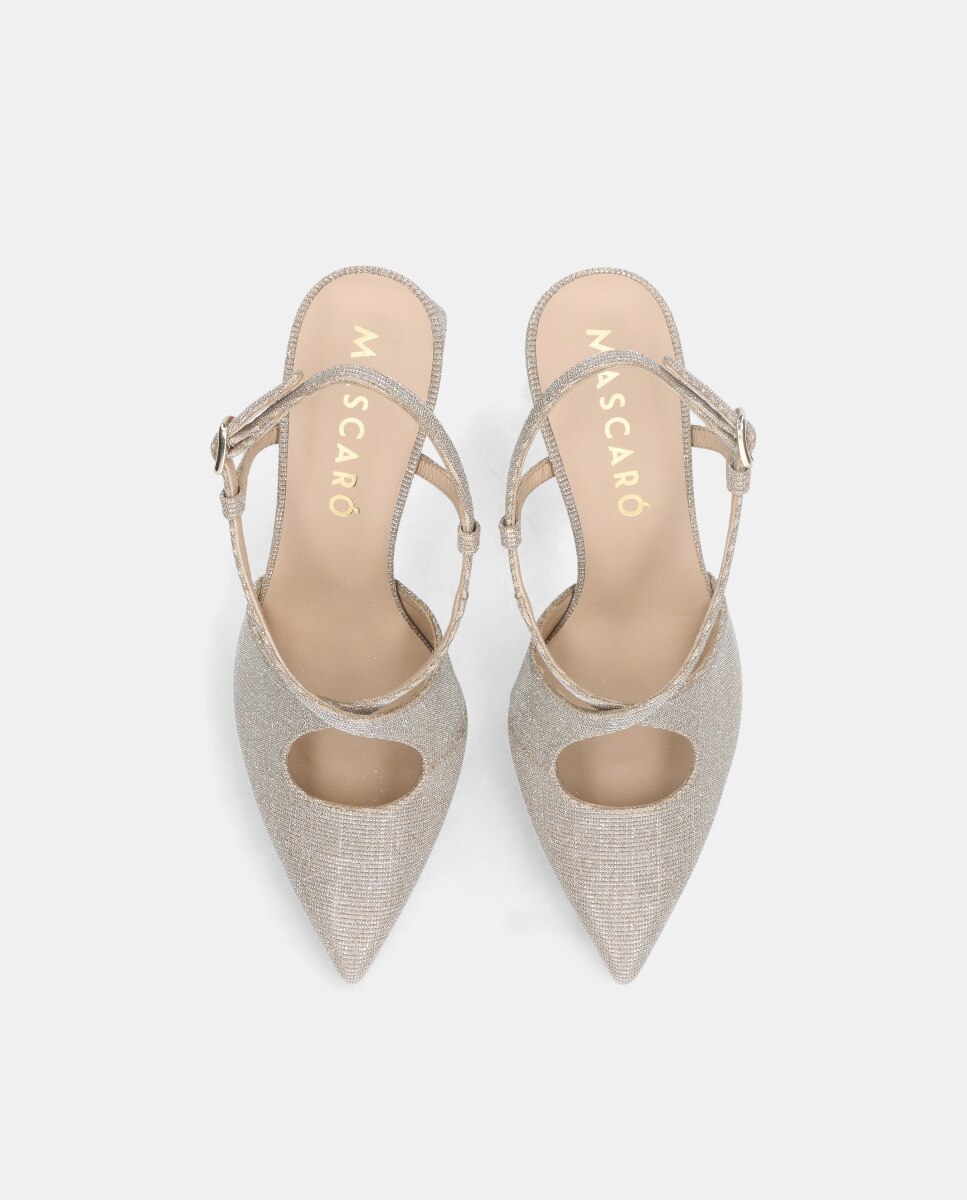 Sapatos de Salto Renata em Tecido Brilhante com Tira Ajustável Prata-3