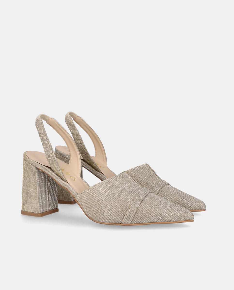 Sapatos de Salto Renata em Tecido Brilhante Prata-2
