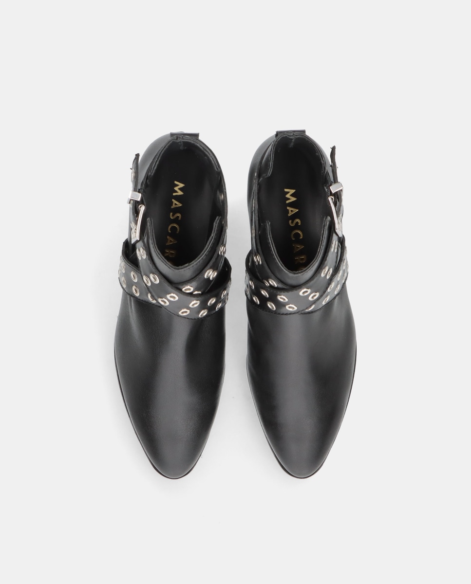 Botins Sharon em Napa com Tira Cruzada de Tachas Preto-3