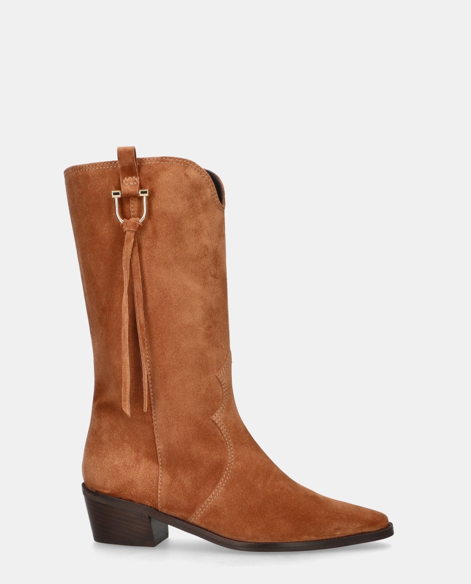 Botas Nashville em Camurça com Franjas Castanho-1