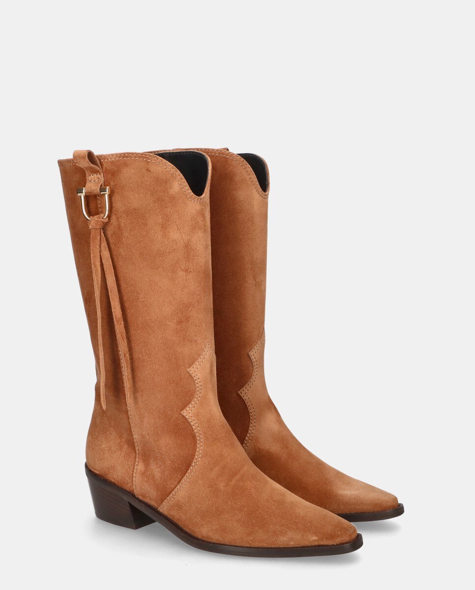 Botas Nashville em Camurça com Franjas Castanho-2