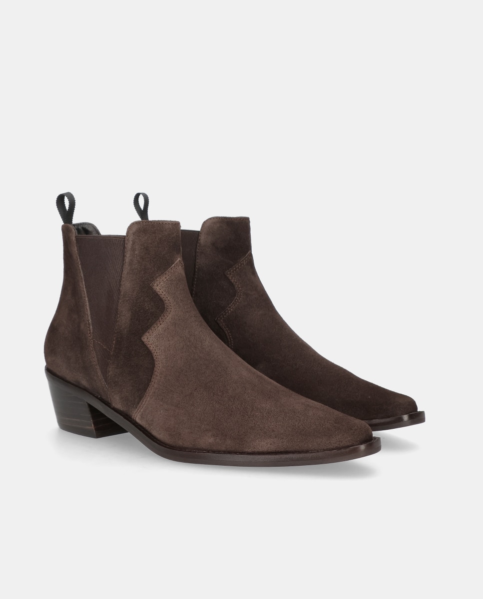 Botins Nashville Estilo Cowboy em Camurça Castanho-claro-2