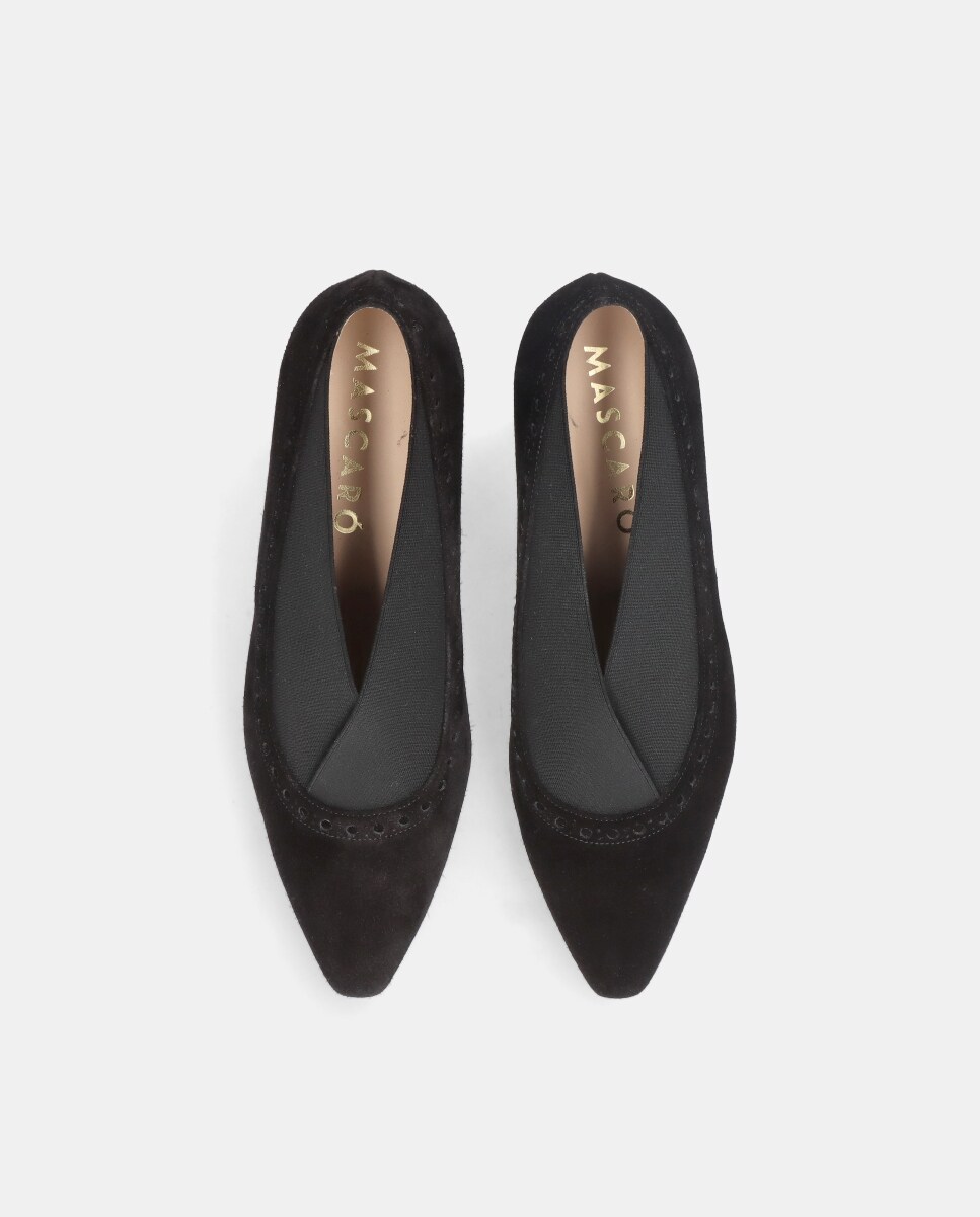 Sapatos de Salto Greta em Camurça com Falha Elástica Preto-3