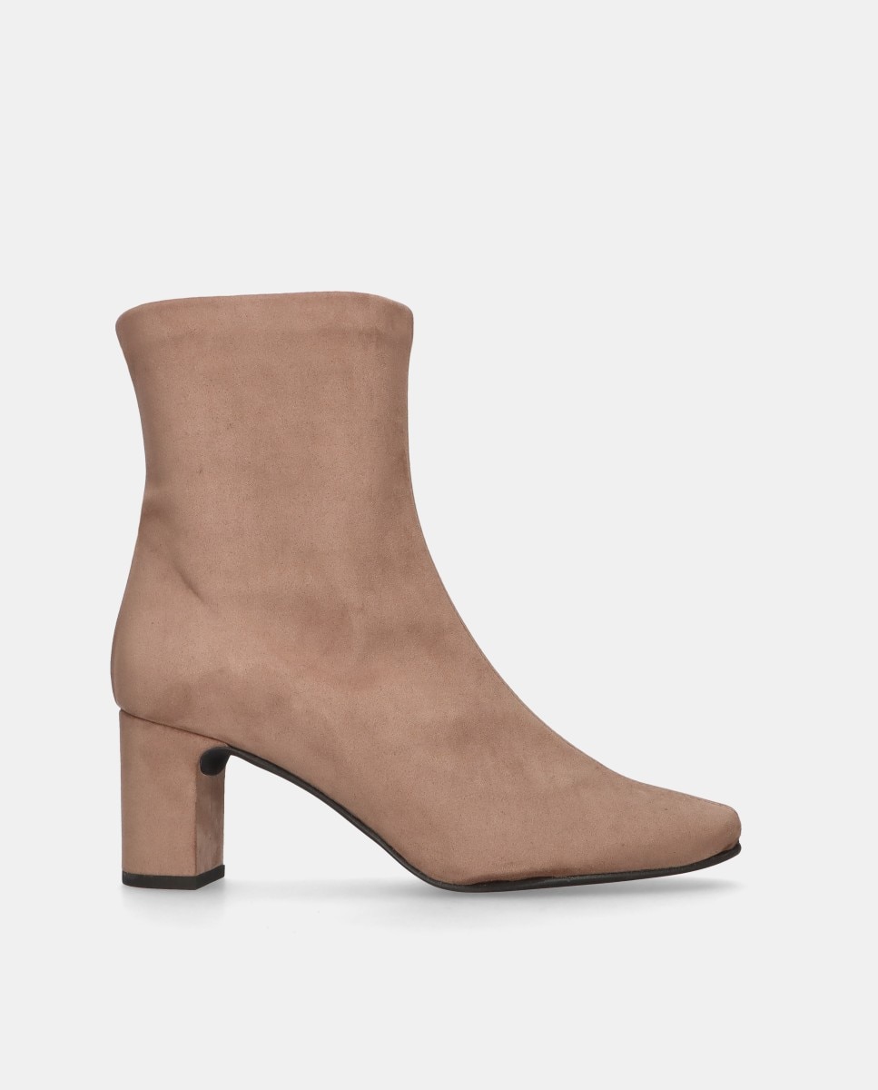 Botins Freja em Tecido Elástico Efeito Camurça Bege-1