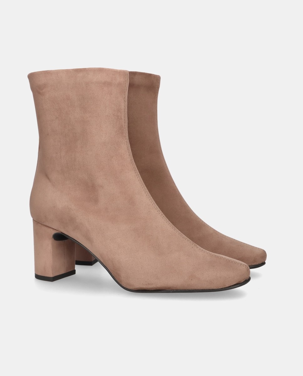 Botins Freja em Tecido Elástico Efeito Camurça Bege-2