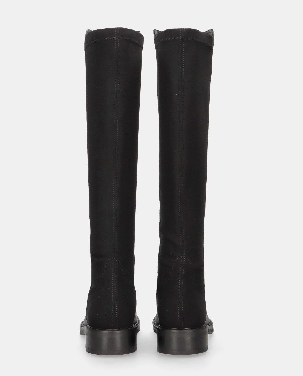 Botas Janne em Pele e Tecido Elástico Preto-3