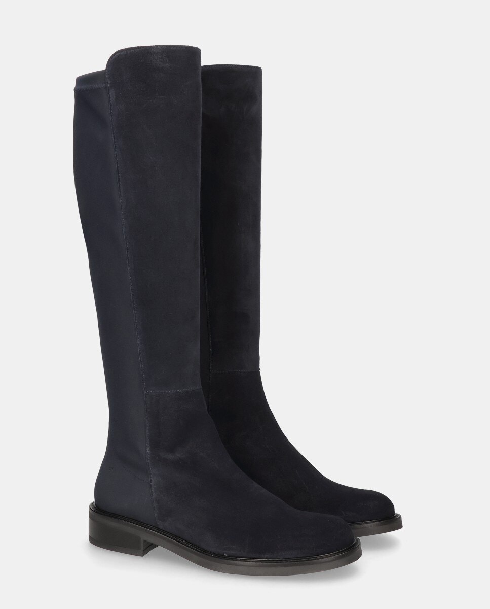 Botas Janne em Camurça e Tecido Elástico Azul-2