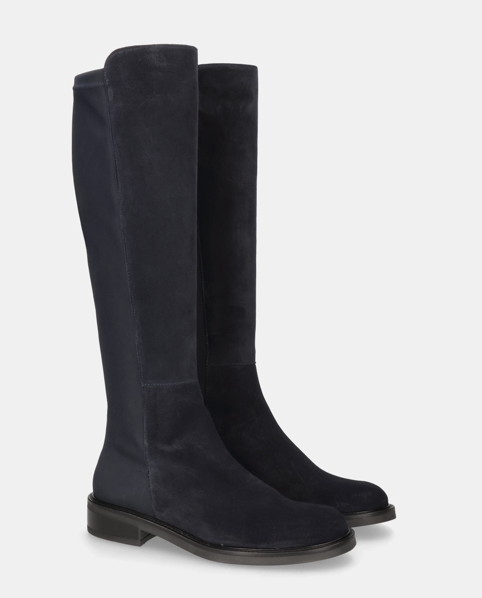 Botas Janne em Camurça e Tecido Elástico Azul-2