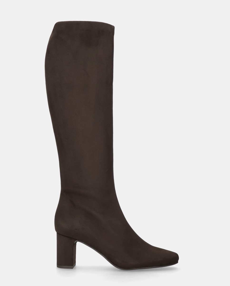 Botas Freja em Tecido Elástico Efeito Camurça Castanho-1