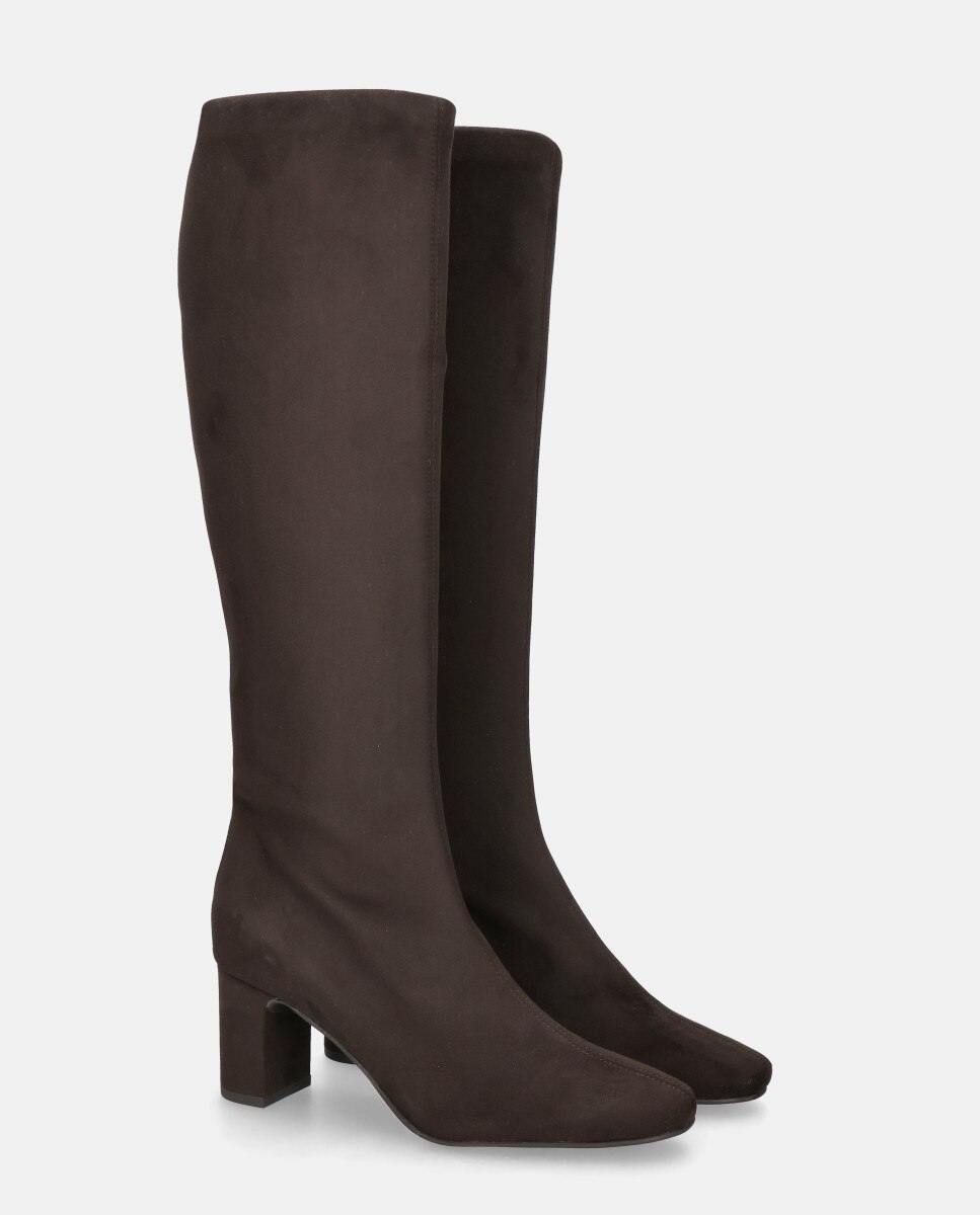 Botas Freja em Tecido Elástico Efeito Camurça Castanho-2