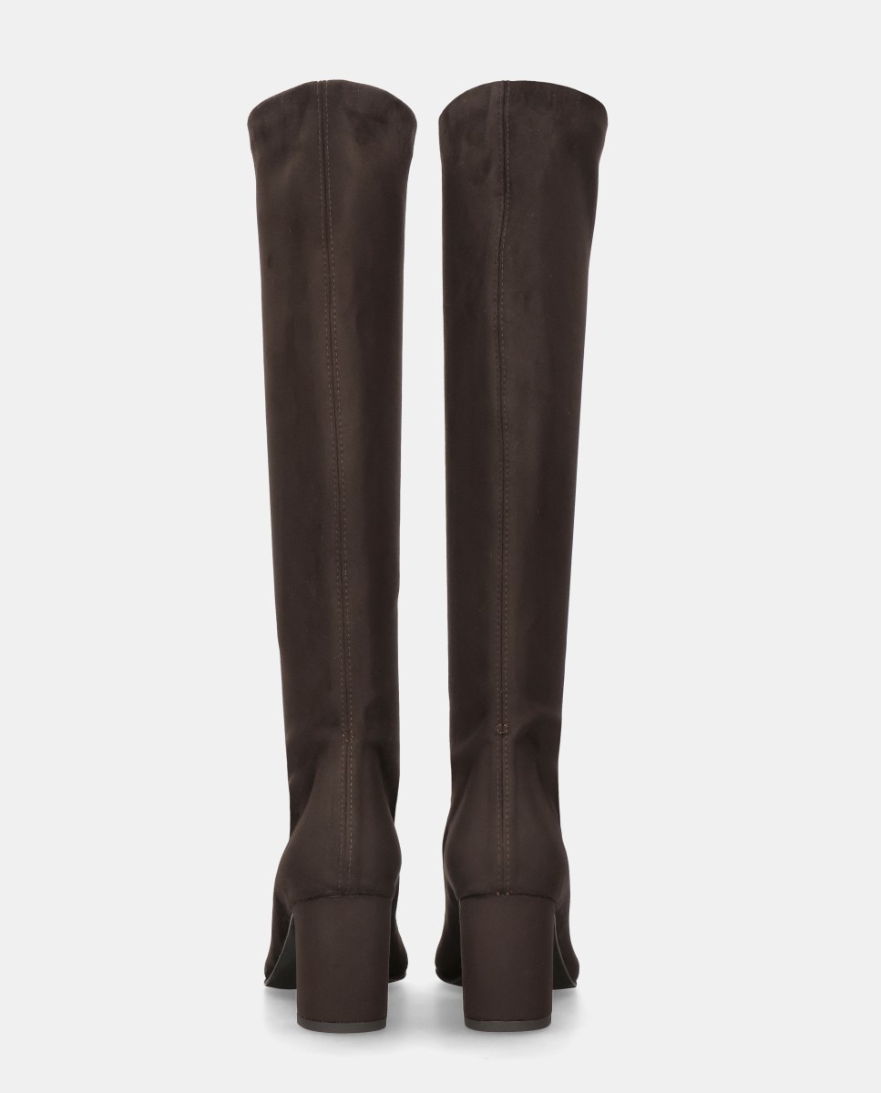 Botas Freja em Tecido Elástico Efeito Camurça Castanho-3