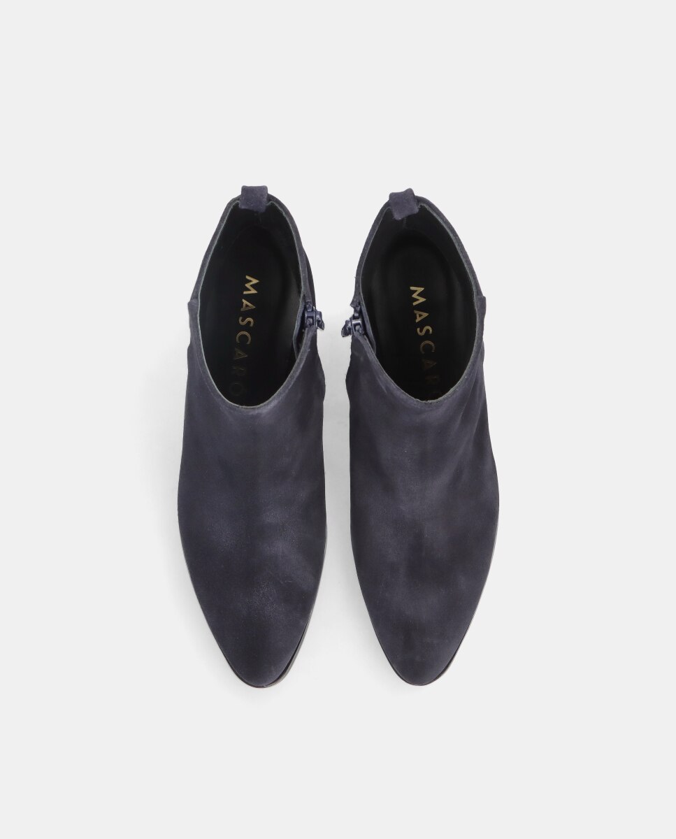 Botins Sharon em Camurça com Fecho Zip Azul-3