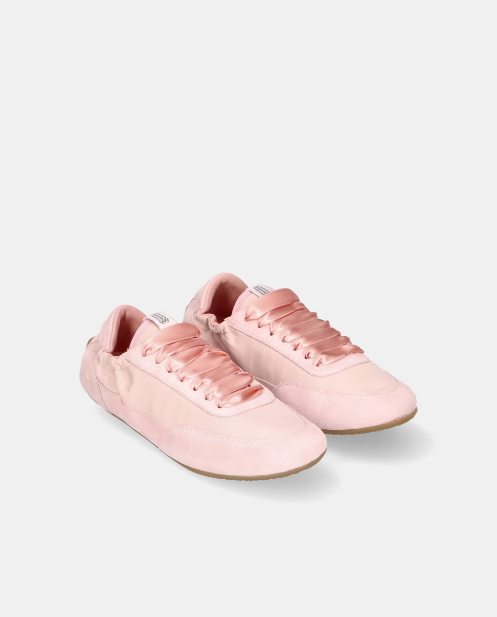 Sapatilhas Básicas Blue em Camurça e Nylon Rosa-claro-2