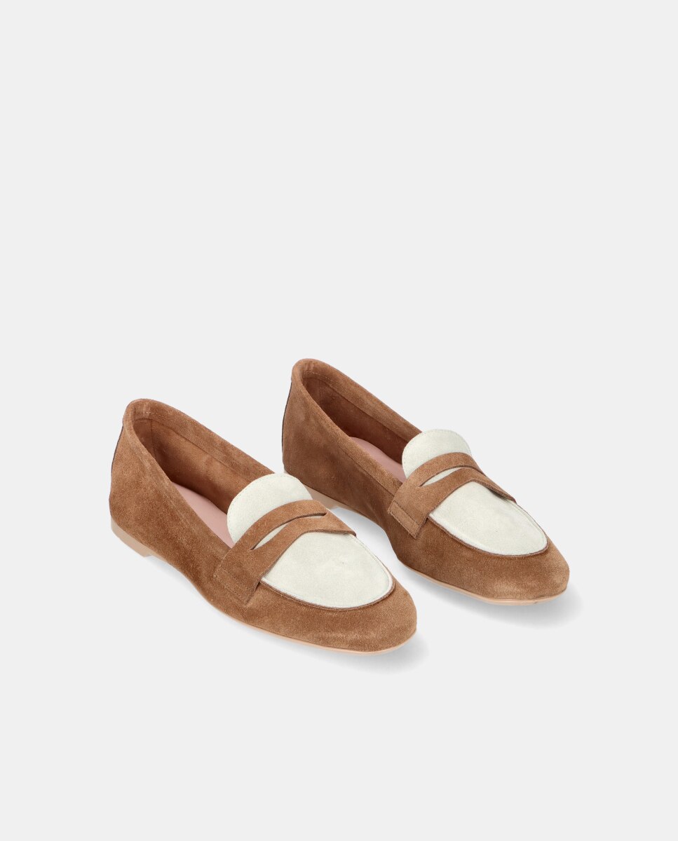Mocassins Faye em Camurça Castanho / Branco gasto-2