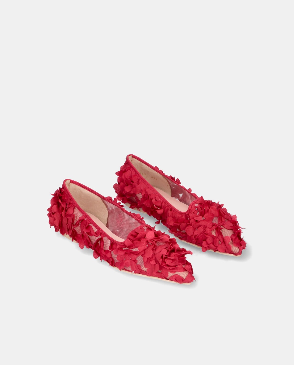 Mocassins Ella em Rede com Pétalas de Tecido Vermelho-2