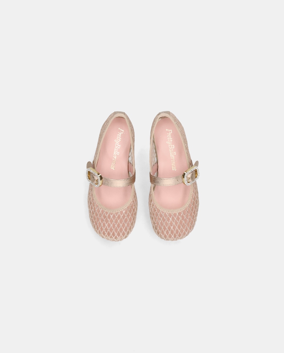 Sabrinas Hannah Infantil em Rede Brilhante Pretty Ballerinas Ouro-3