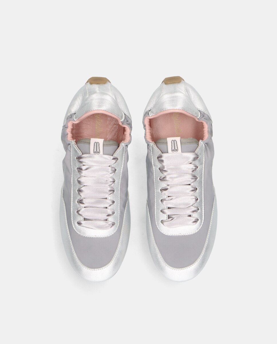 Sapatilhas Básicas Blue em Pele e Nylon Prata metalizada-3