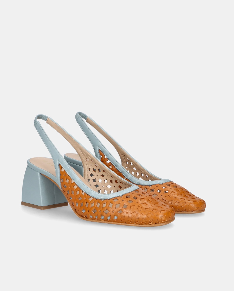 Sapatos de Salto Freja em Napa Suave Laranja / Cinzento-2