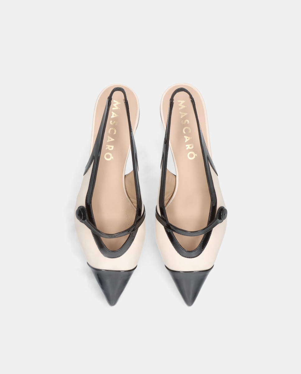 Sapatos de Salto Holly em Napa Suave e Verniz Branco / Preto-3