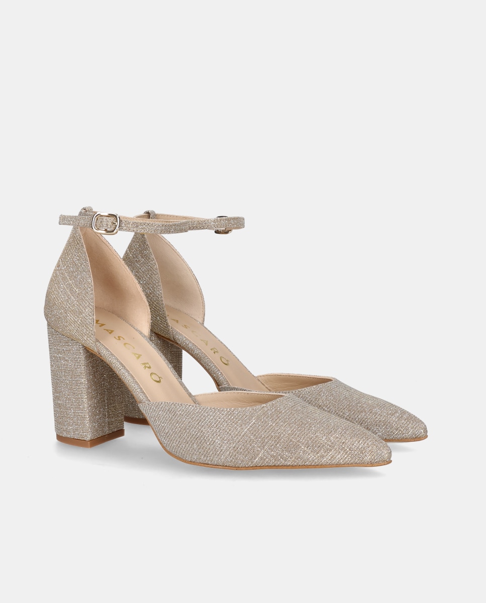 Sapatos de Salto Alya em Tecido Brilhante Prata-2