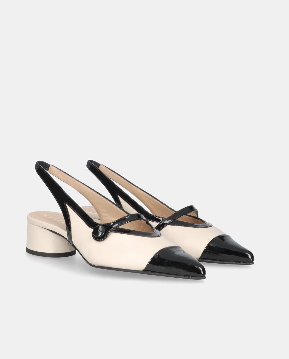 Sapatos de Salto Holly em Napa Suave e Verniz Branco / Preto-2