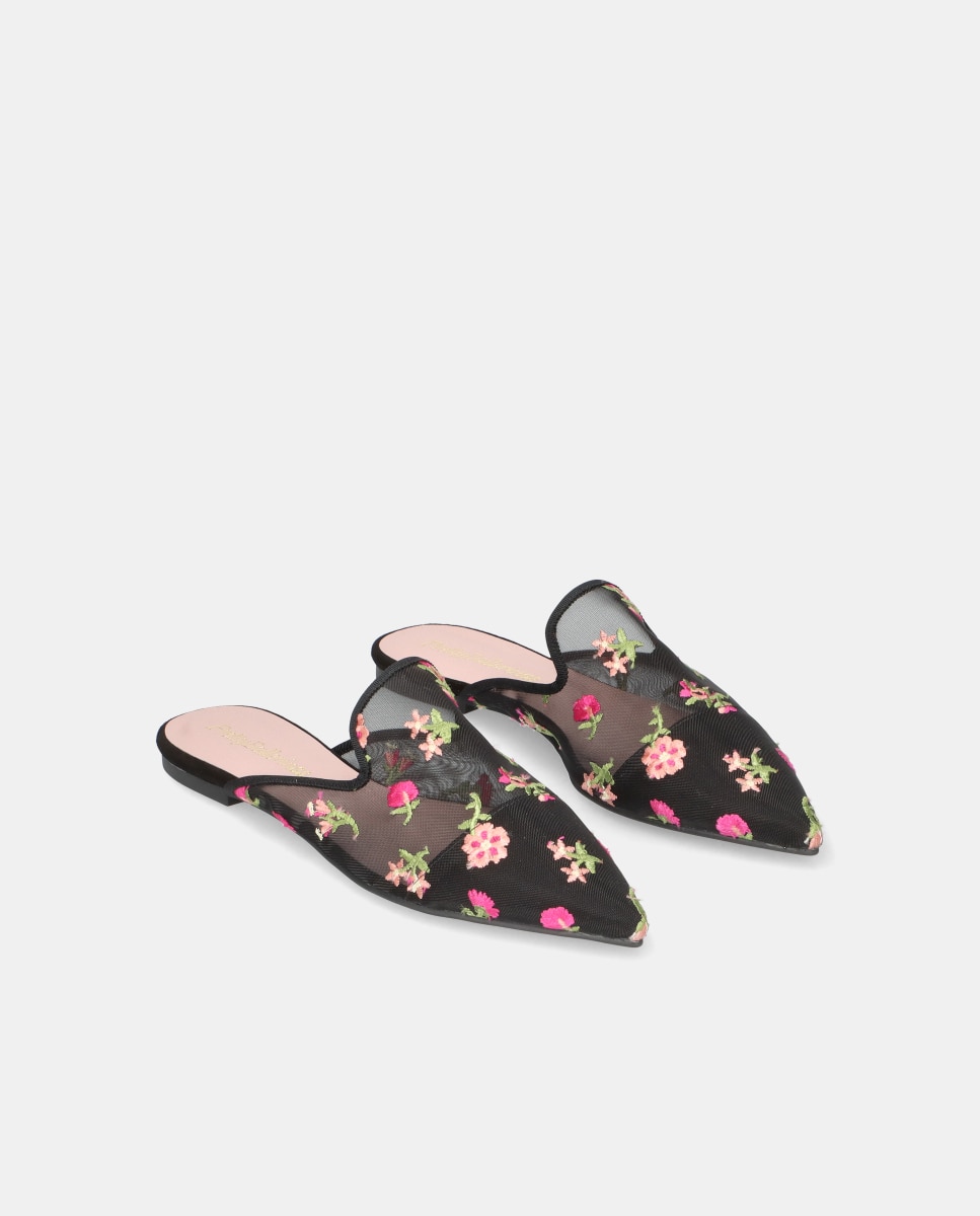 Mules Ella em Rede com Flores Preto-2