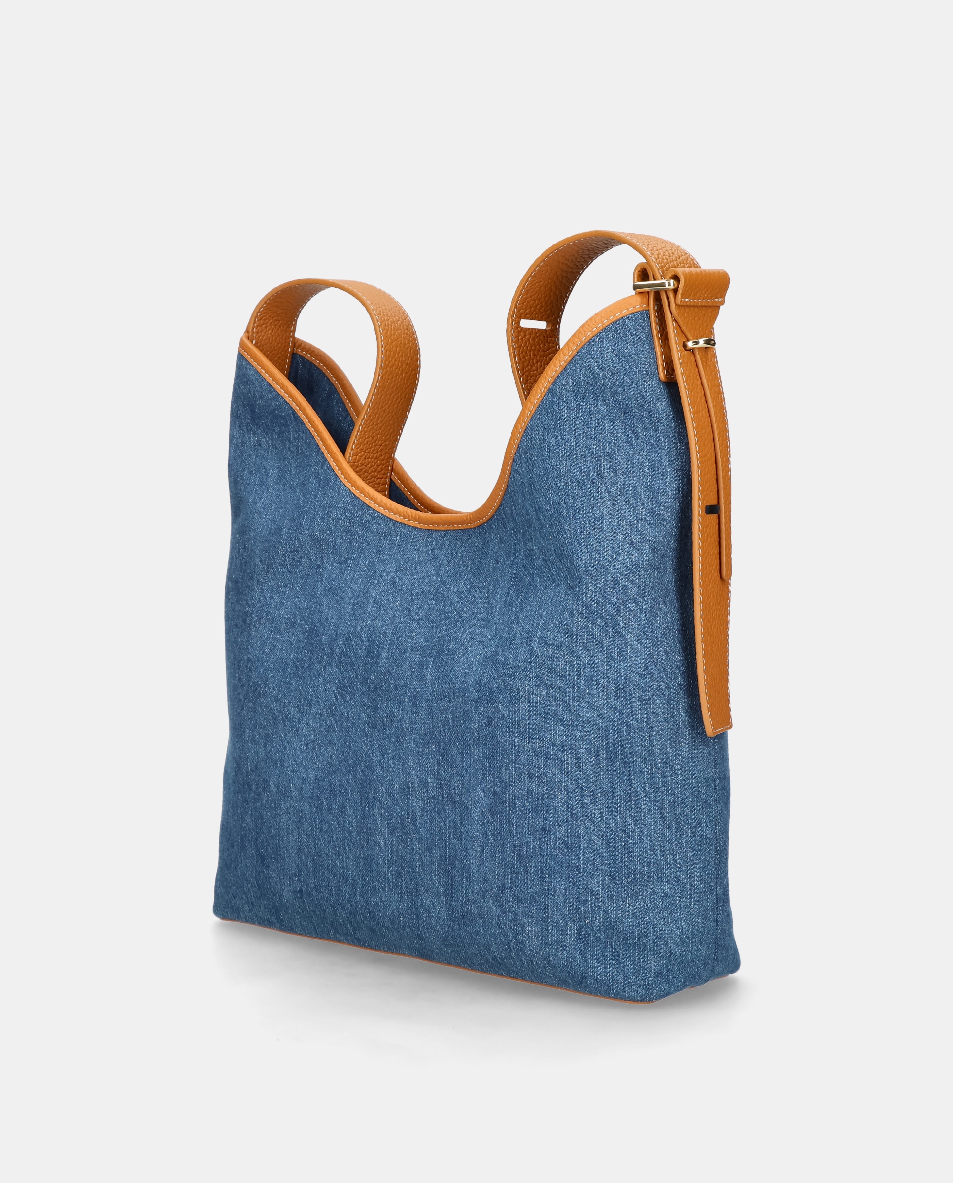 Mala Hobo em Denim e Pele Azul-2
