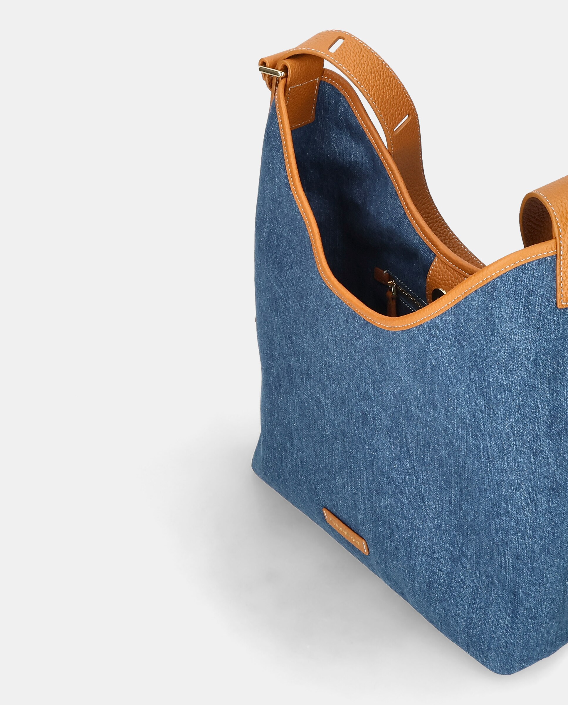 Mala Hobo em Denim e Pele Azul-3