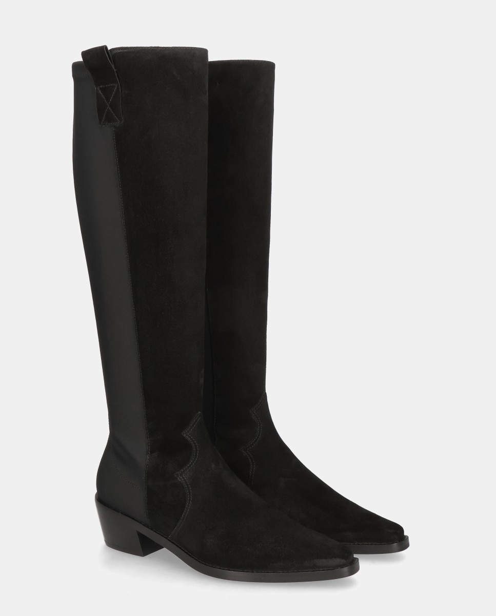 Botas Nashville em Camurça e Tecido Preto-2