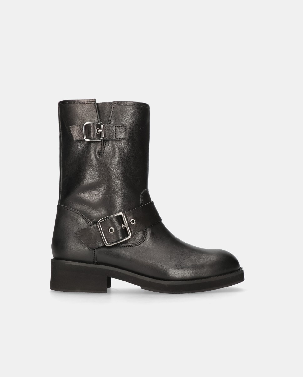 Botas Biker em Pele Preto-1