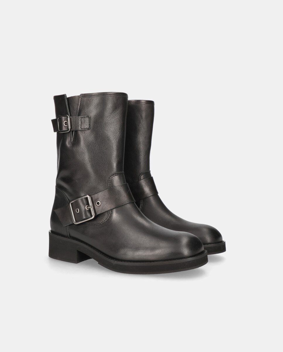 Botas Biker em Pele Preto-2