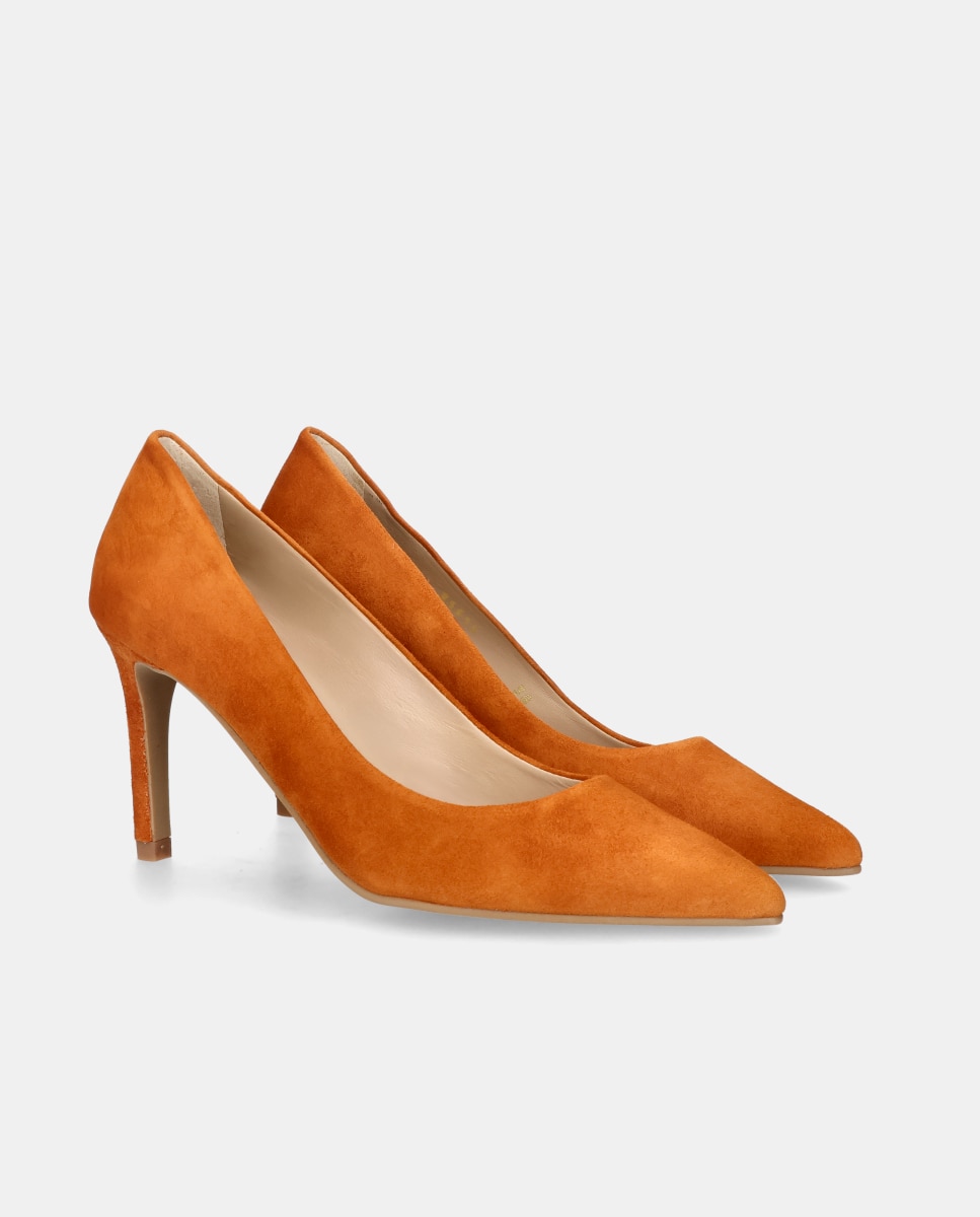 Sapatos de Salto Renata em Camurça Laranja-2