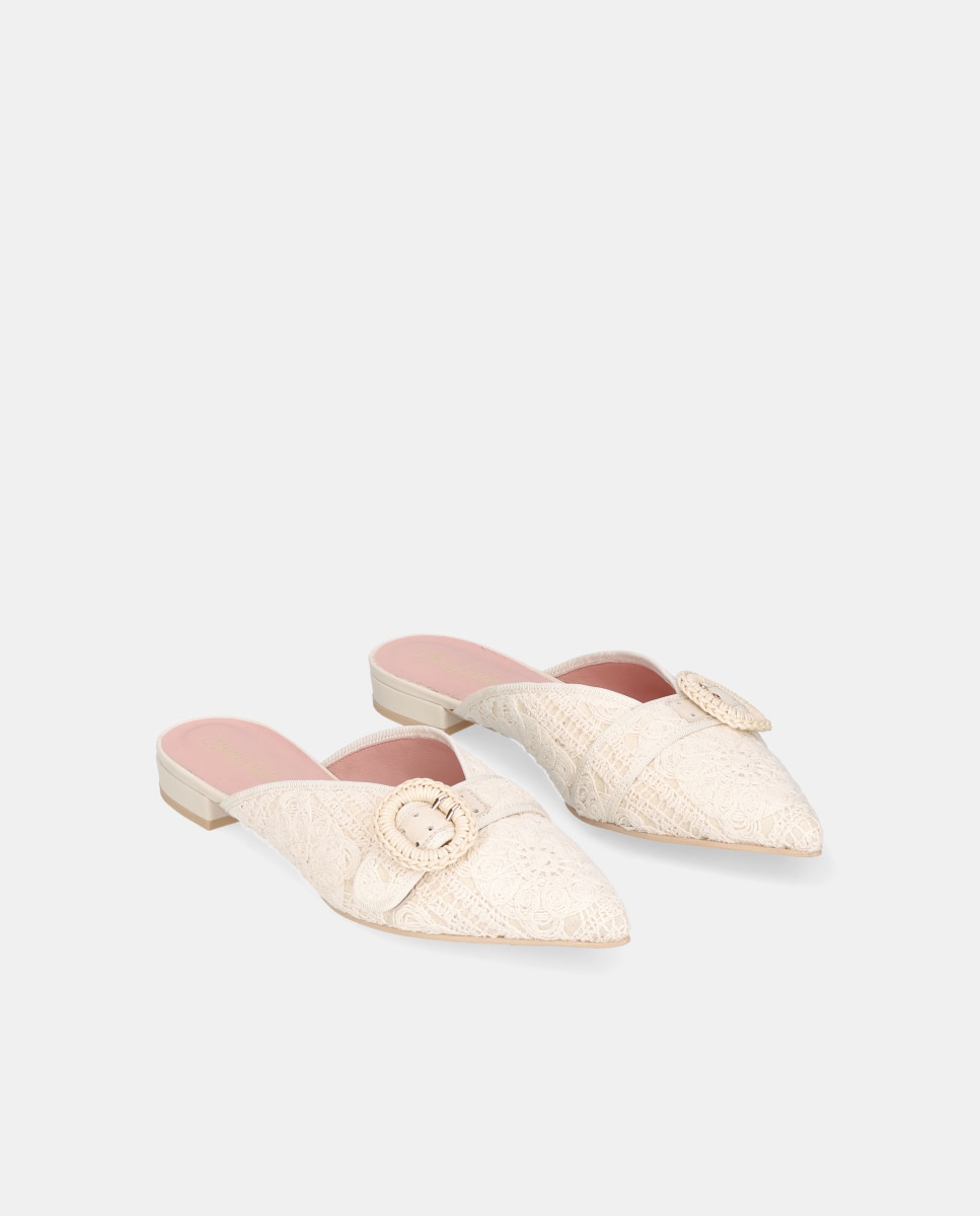 Mules Clementine em Tecido Efeito Crochet Bege-2