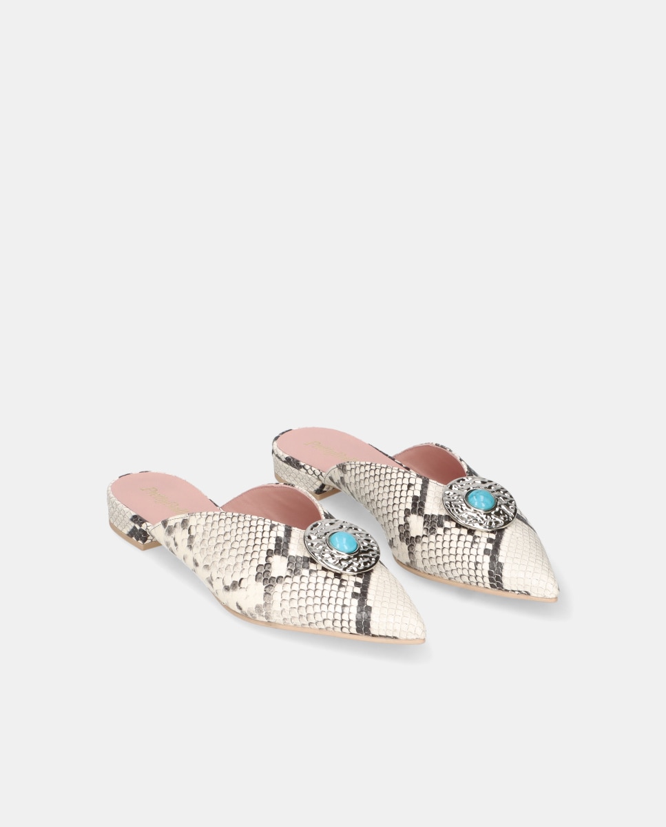 Mules Clementine em Napa com Estampado de Serpente Multicolor-2