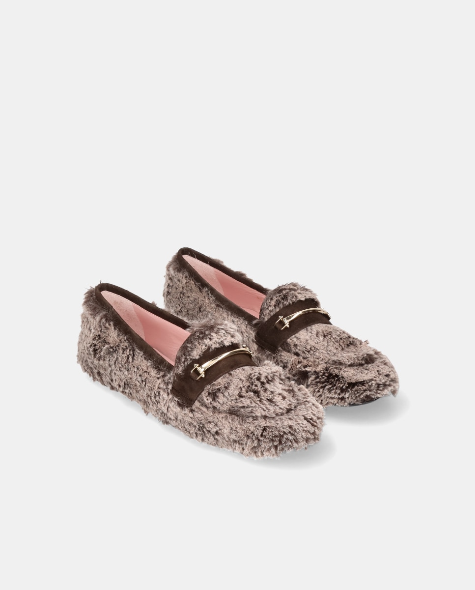 Loafers Faye em Tecido Efeito Pelo Castanho-2