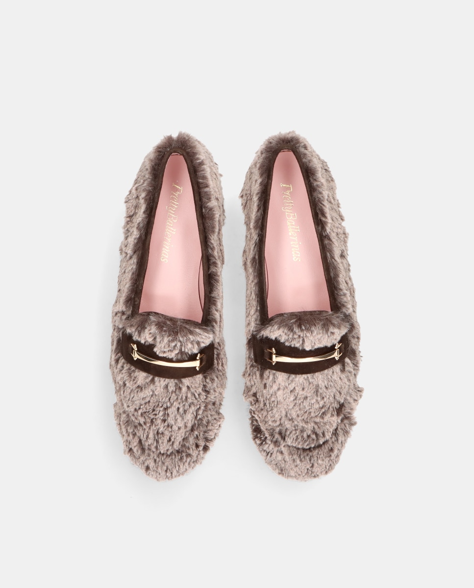 Loafers Faye em Tecido Efeito Pelo Castanho-3