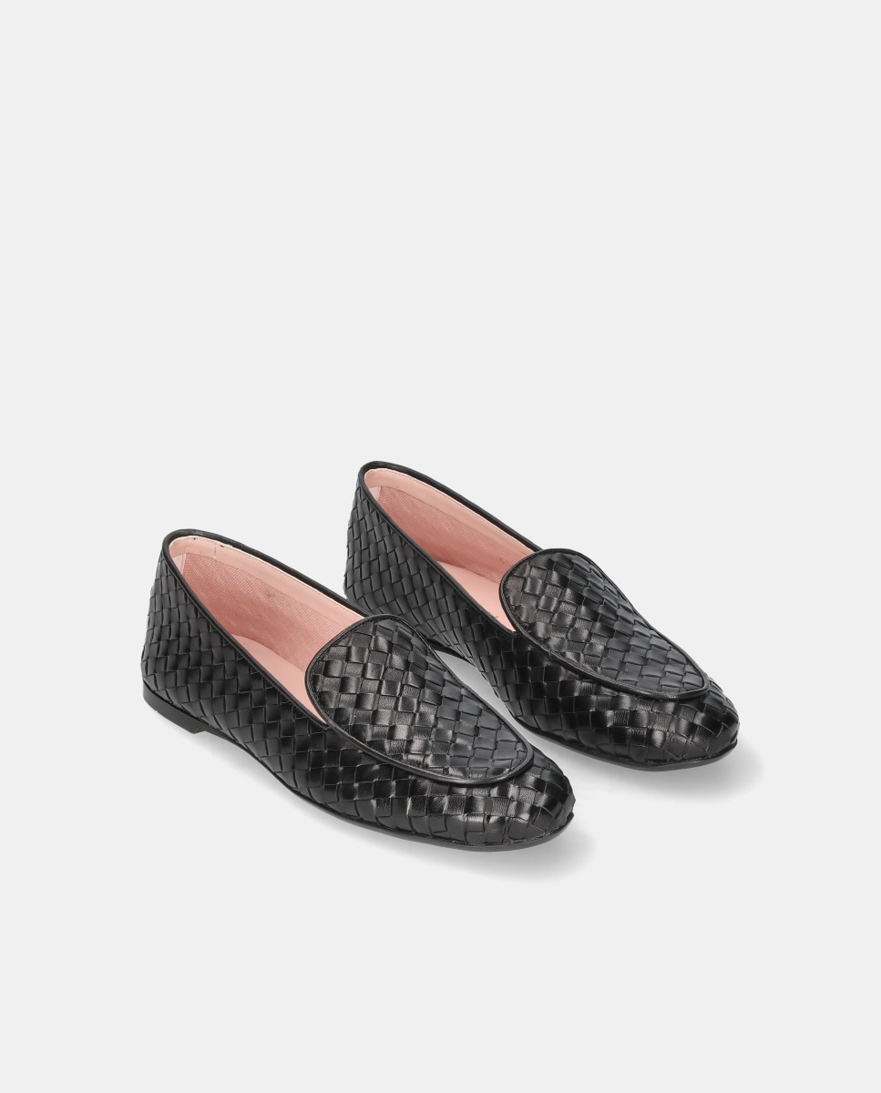 Loafers Faye em Napa Entrelaçada Preto-2