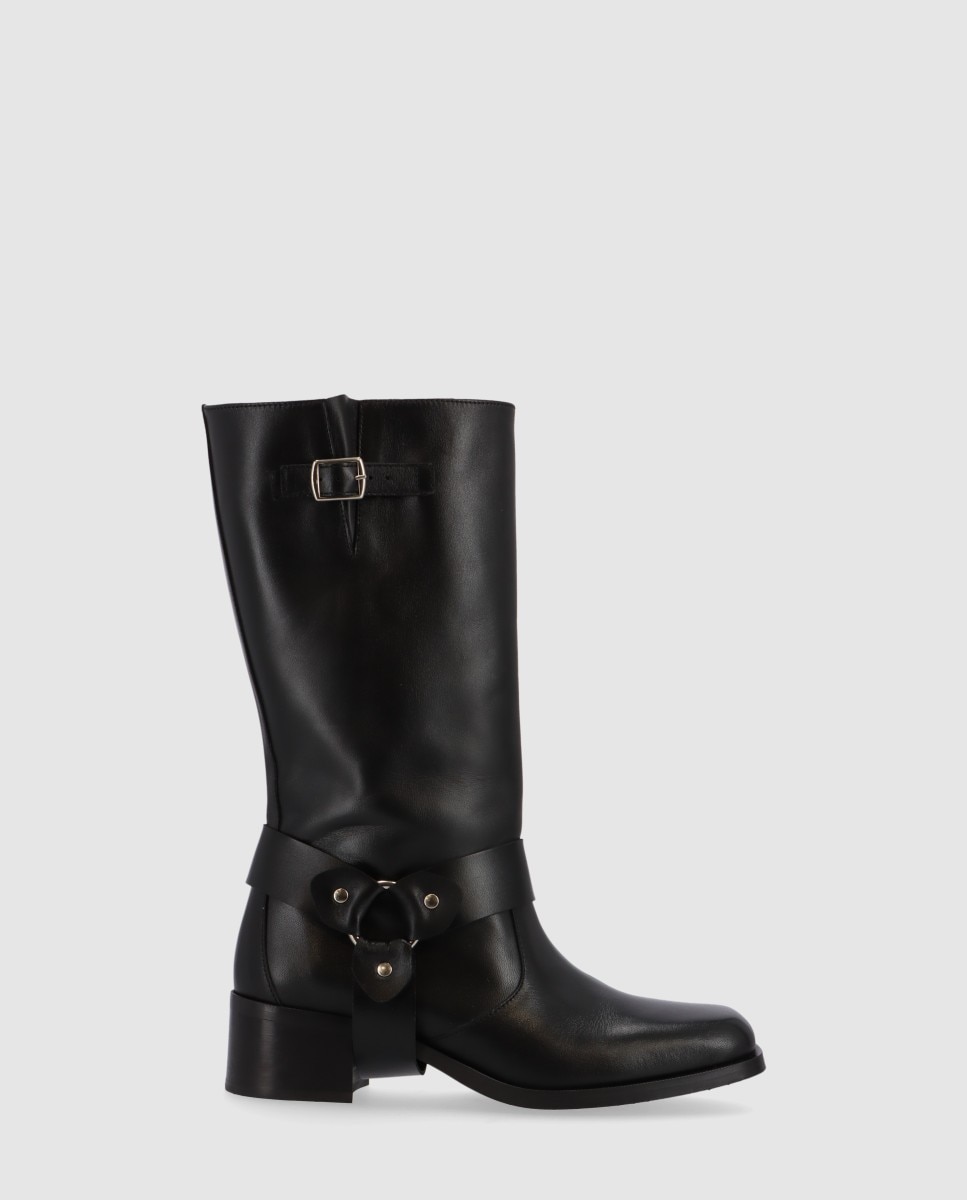 Botas de Pele Estilo Motard Preto-1