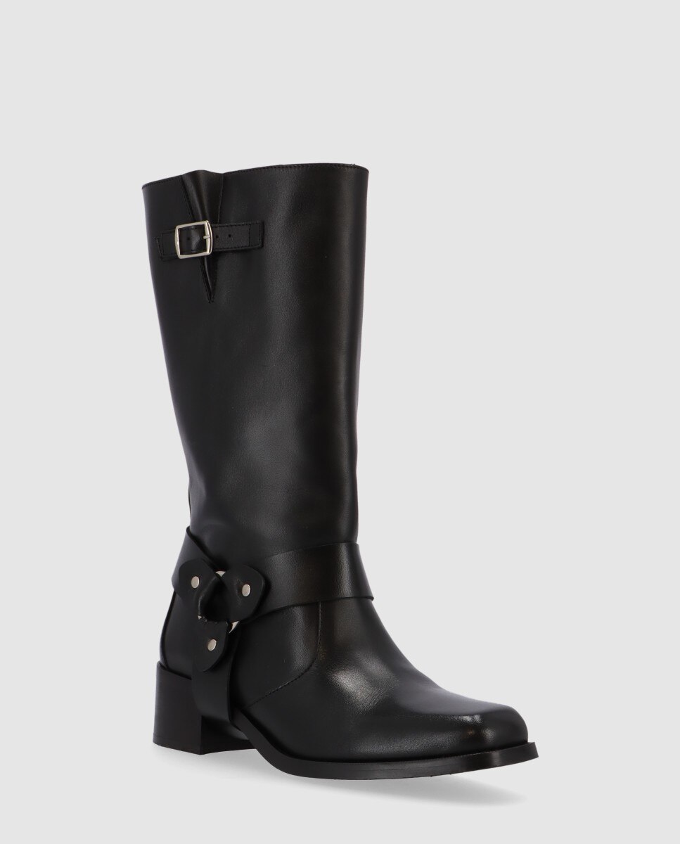 Botas de Pele Estilo Motard Preto-2