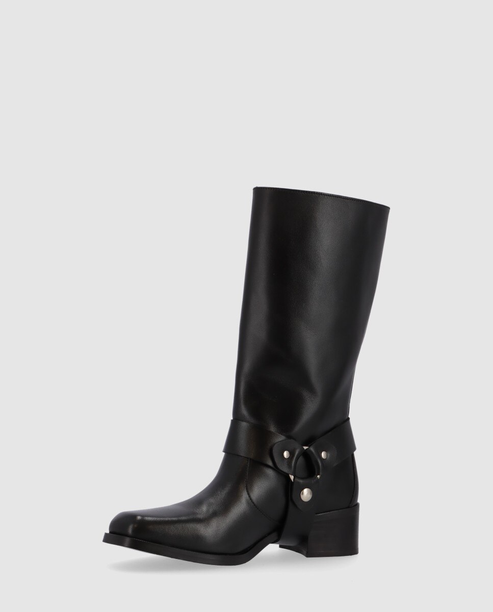 Botas de Pele Estilo Motard Preto-3