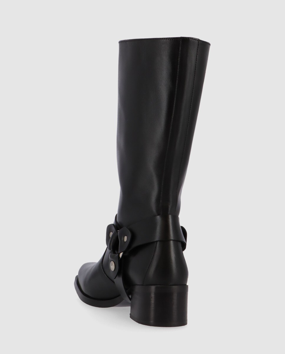 Botas de Pele Estilo Motard Preto-4