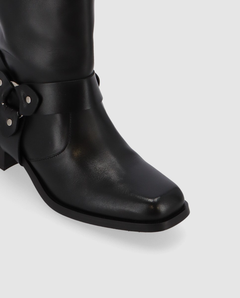 Botas de Pele Estilo Motard Preto-5
